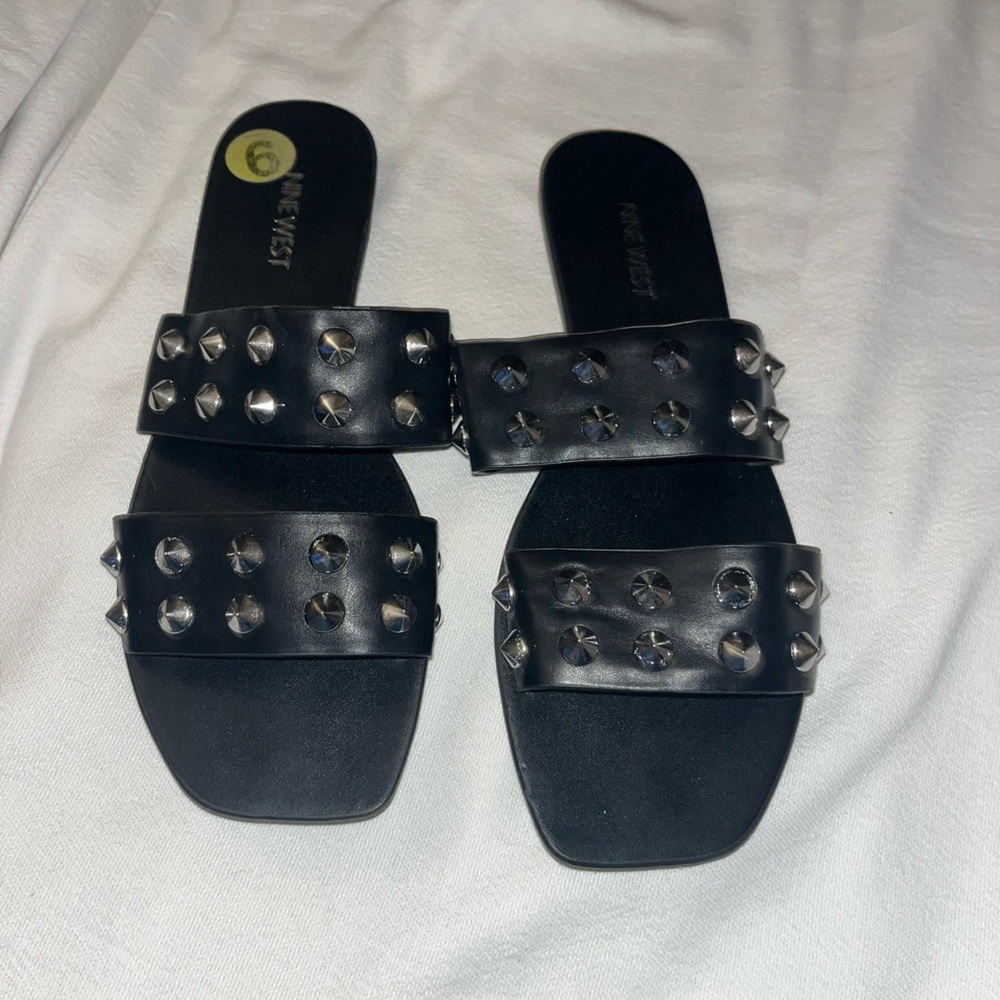 Nine West Black Studded Slide Sandals